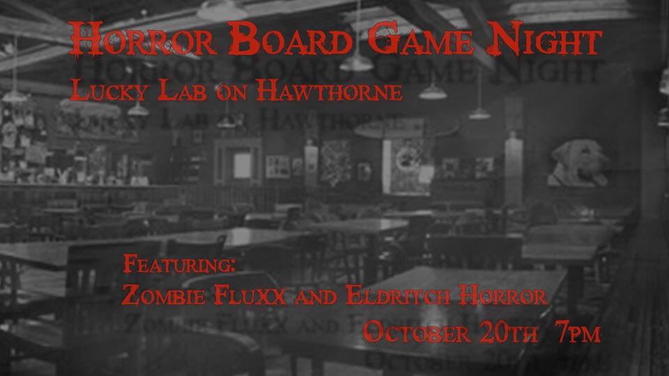 KnightsPDX's tweet photo. #KPDX Board game night at Lucky Lab on Hawthorne tonight, featuring horror games. Let's get drunk and scream at cards! #portland #gw2 https://t.co/GBDlJDXOrb