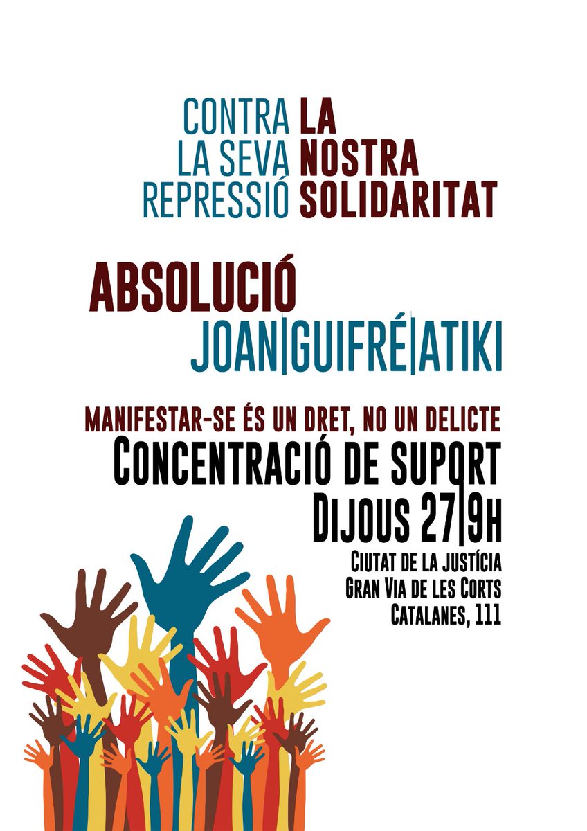 3 joves companys van ser detinguts aleatòriament a una manifestació en defensa de l'educació pública #JoanGuifreAtiki absolució