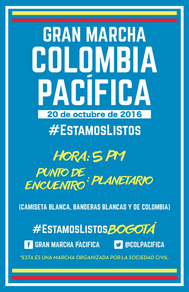 ¿Ya #EstamosListos para la #GranMarchaColombiaPacifica? Te esperamos hoy, 5pm, en el Planetario de Bogotá. facebook.com/events/1883665…