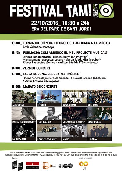 ajterrassa's tweet photo. Festival de Músics Emergents #Tam16 aquest dissabte, al Parc de St. Jordi https://t.co/buR8mS7p1x #Terrassa #Culturatrs https://t.co/XTW6Y8zg2c