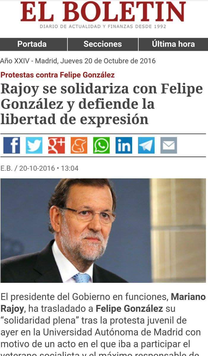 Mientras que <a href="/marianorajoy/">Mariano Rajoy Brey</a>, se solidariza con la casta y la cueva mediática, nosotros apoyamos y nos solidarizamos con la <a href="/FEL_Madrid/">FEL Madrid</a>