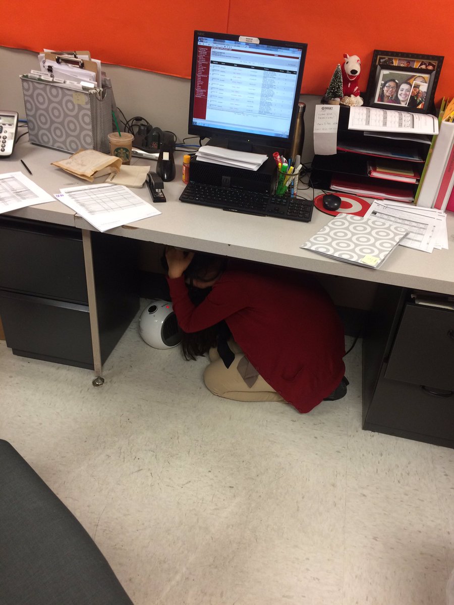 Mr_Target_'s tweet photo. The Great ShakeOut Drill 2016!! "Drop, Cover and Hold On" #ShakeShakeShake https://t.co/gbpnJyu9io