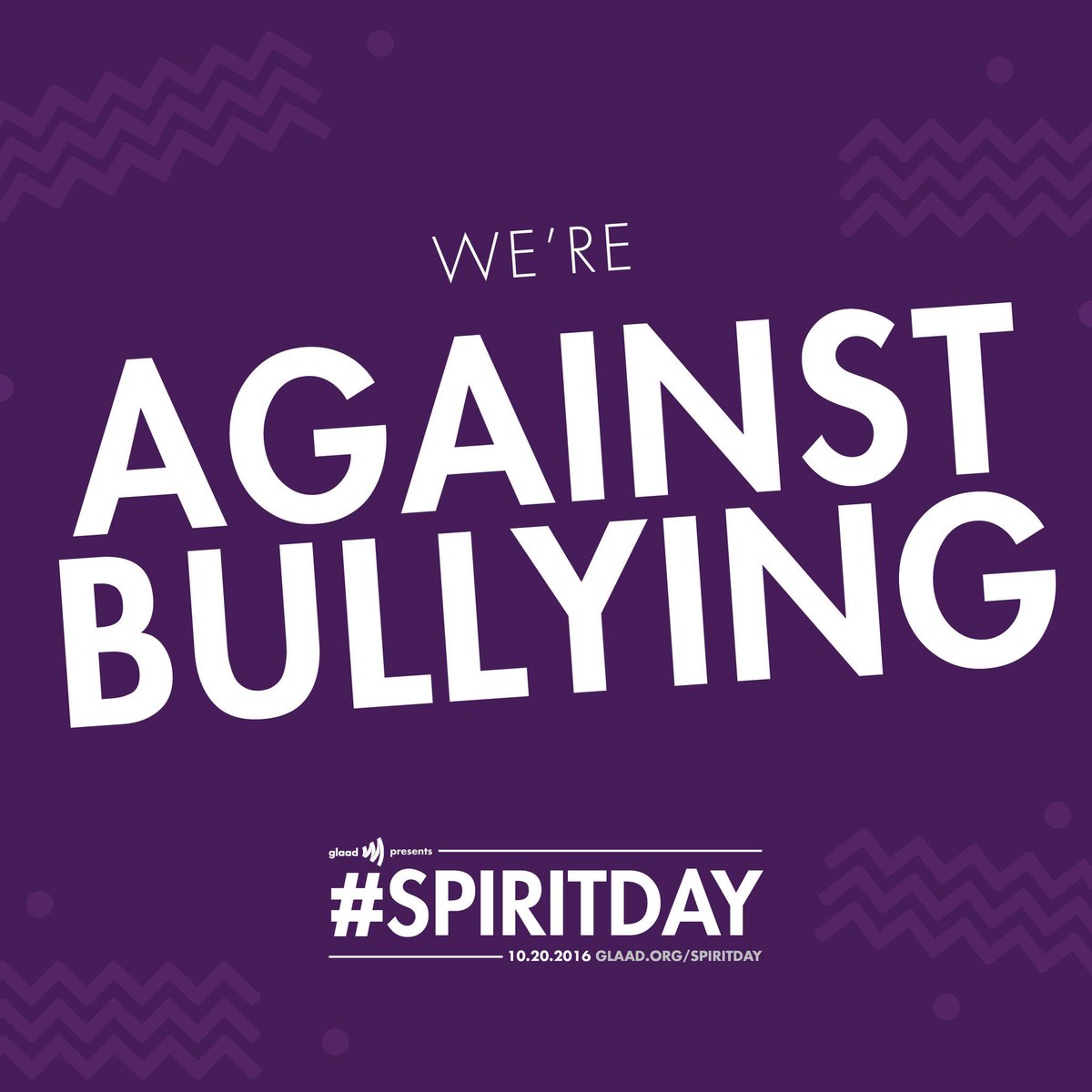 Today is #SpiritDay! Support our LGBT youth, especially those of color &amp; take a stand against bullying w/ <a href="/glaad/">GLAAD</a>! glaad.org/spiritday