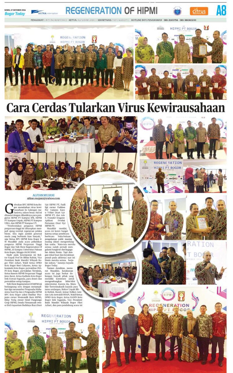 HIPMIPT_BOGOR's tweet photo. 📰 Pelantikan HIPMI Perguruan Tinggi Se-Kota Bogor @Bahlil_Lhd @BPPHIPMI @jodijanitra @haidharwurjanto @SandiPratamaCTO https://t.co/lMSgAytBLK