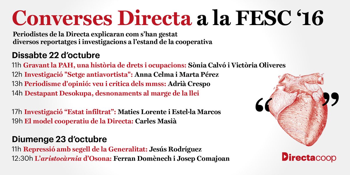 Pau_Fabregat's tweet photo. Vols saber com es fan els reportatges d'investigació de @La_Directa? Passa't per l'estand a la #FESC16 i t'ho explicaran les periodistes https://t.co/2bSmwSXbRk