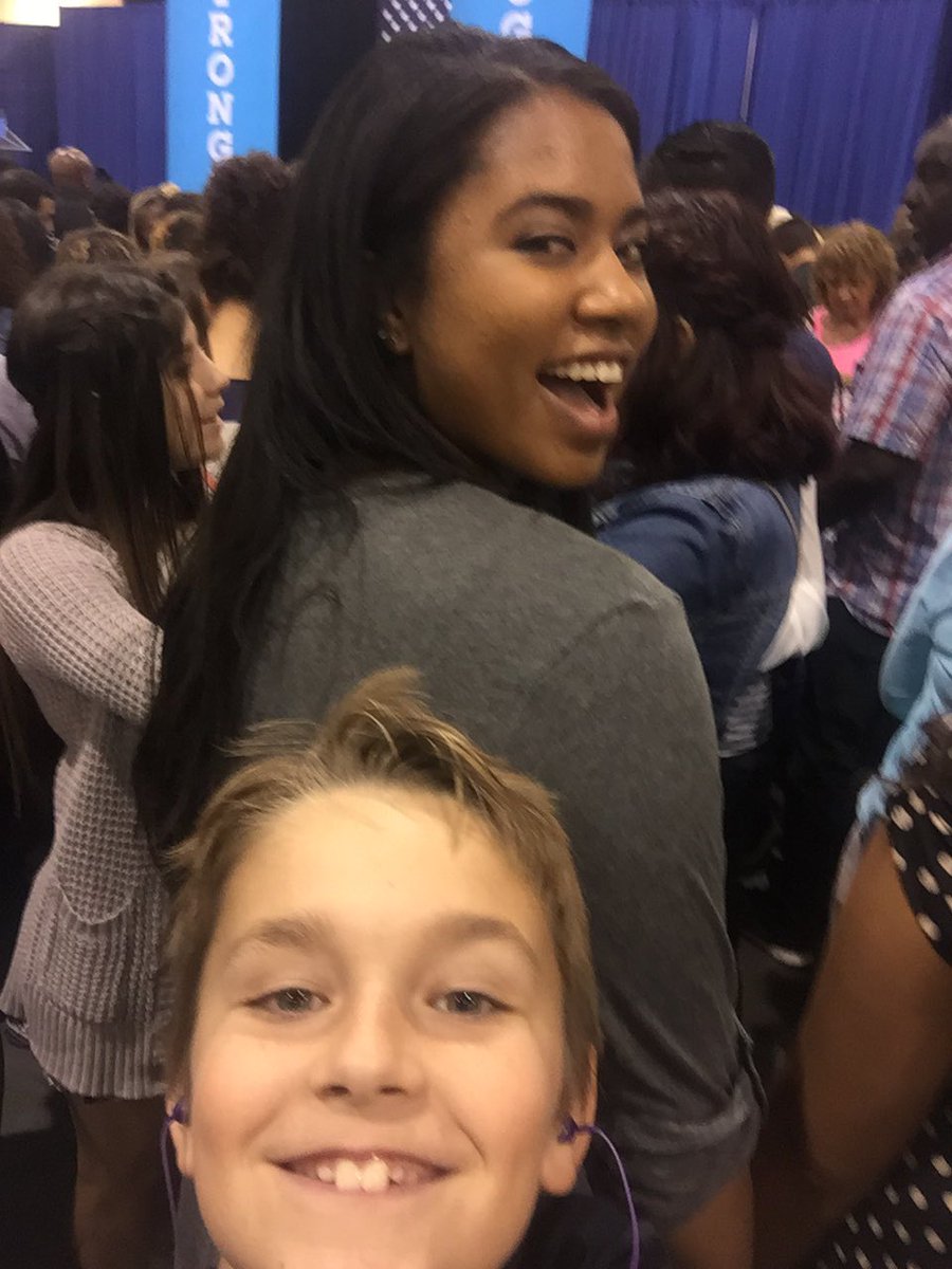 ISFBennett's tweet photo. At my first #HRC rally waiting to see @FLOTUS I am listening ARE YOU? #strongertogether #ImWithHer #StandUpToBullying w/@smlpkg12 https://t.co/59FKZL16Yw