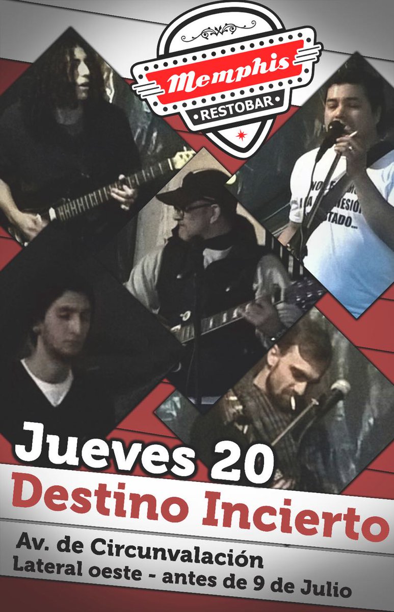memphis_resto's tweet photo. Volvemos con todo y con mucho más rock! ✌

ESTA NOCHE EN VIVO tenemos el agrado de presentar una increíble banda! 🎸🎶🎤DESTINO INCIERTO❗🎤🎵🎸 https://t.co/dwWgYt8e1x