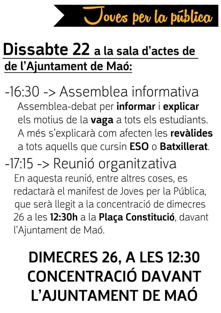 Dissabte tenim la primera assemblea. Companys de Ferreries i Ciutadella confirmen assistència. Podem anar fent retuits? Així repartim feina.