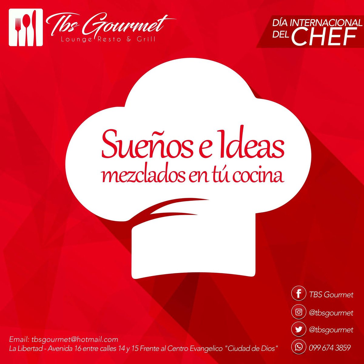 tbsgourmet's tweet photo. ¡Feliz día internacional del CHEF!
-Síguenos @tbsgourmet 
® #CommunityManager #Publicidad #Diseño @jotuven https://t.co/Tc7XJIwGag