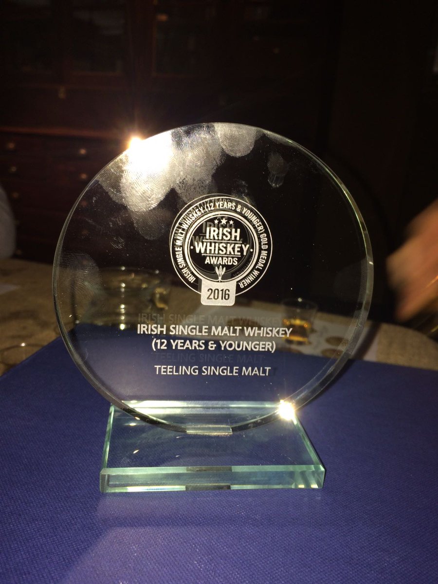 TeelingWhiskey's tweet photo. Absolutely delighted with Best in Class for Single Grain, Small Batch and Gold for Single Malt @WhiskeyAwards! #IWA16 #SpiritofDublin https://t.co/tqc5WqtXy3