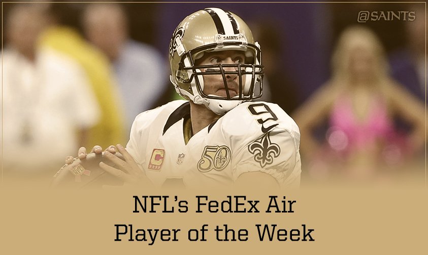 Drew Brees named @NFL's @FedEx Air Player of the Week: neworleanssaints.com/news-and-event… #Saints50 https://t.co/MxRttGK8CH