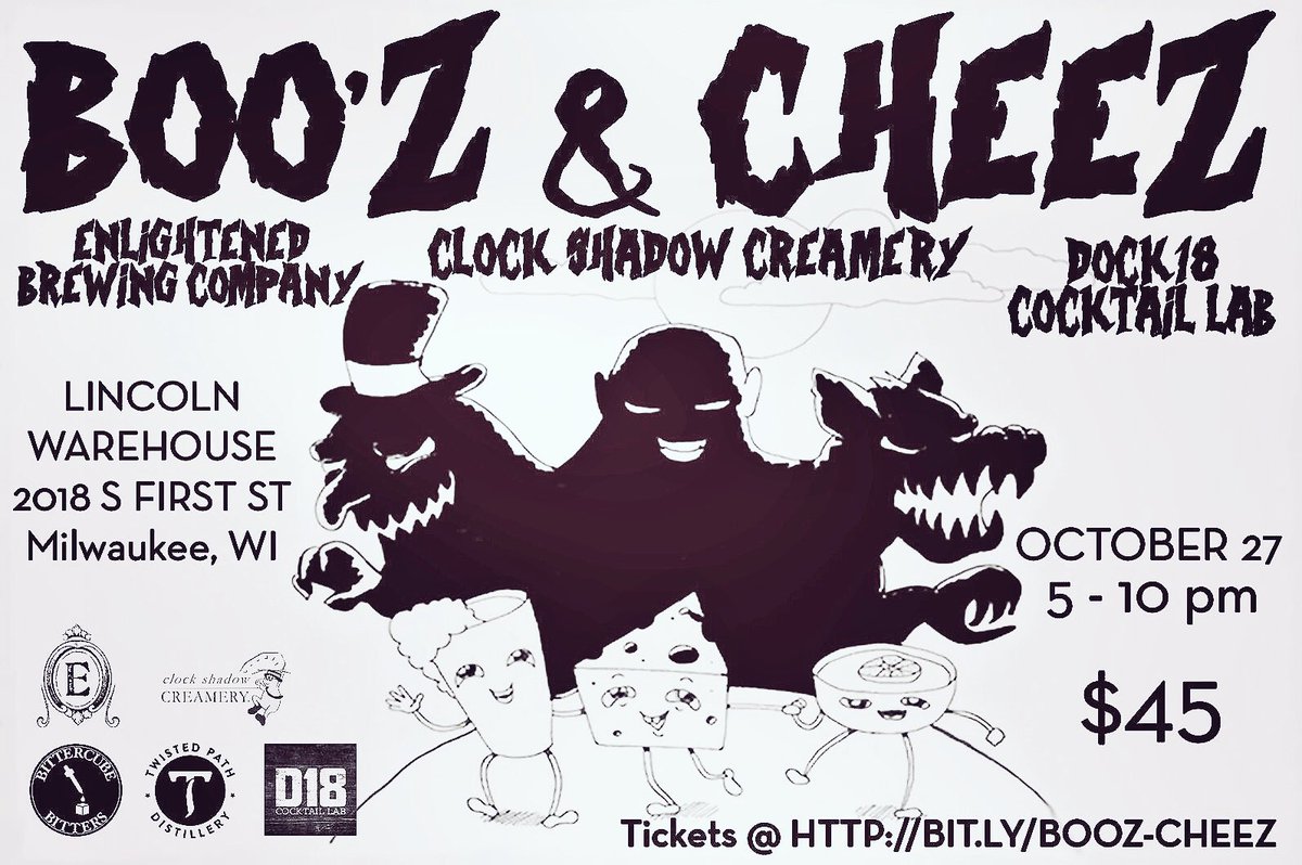 Boo'z &amp; Cheez happening next week.
🍺 with 🧀 and 🍸with more 🧀!
Tickets- bit.ly/Booz-cheez
#craftbeer #craftcocktails #mkefoodies
