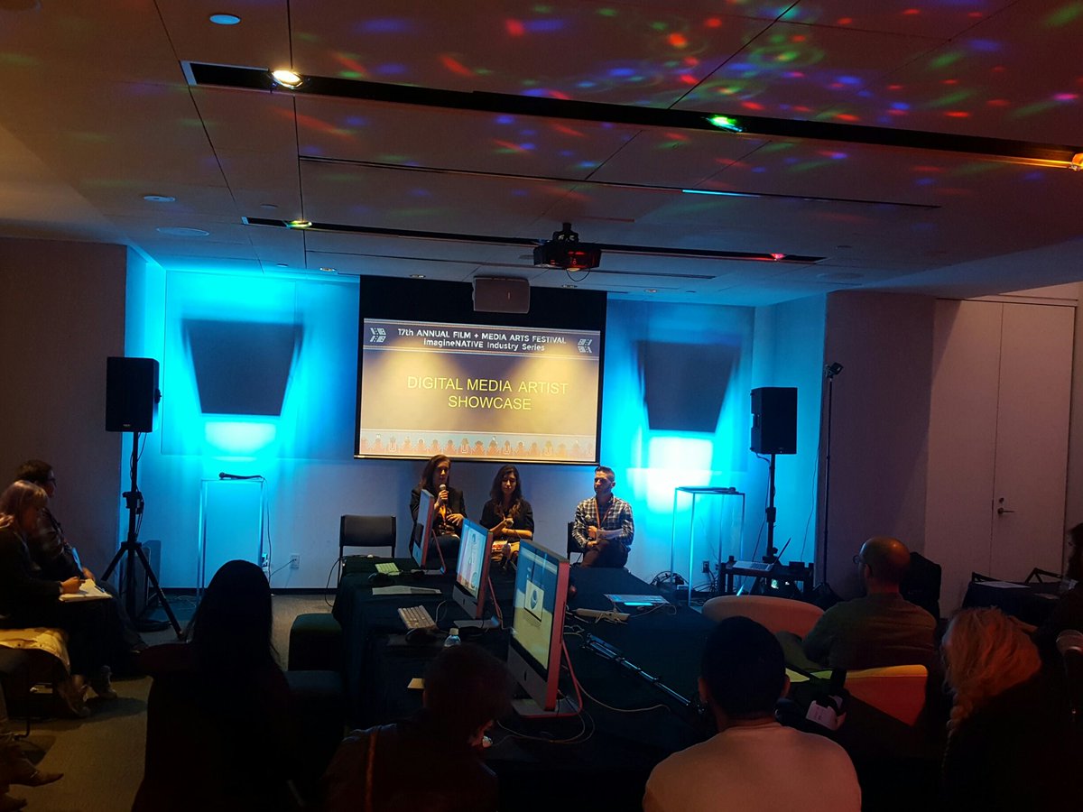 imagineNATIVE's tweet photo. Megan Byrne and Tara Miller tell us about their video game "Sealskin," which offers an adventure of two Selkie sisters! #iN17 https://t.co/2WNJ9OSECh