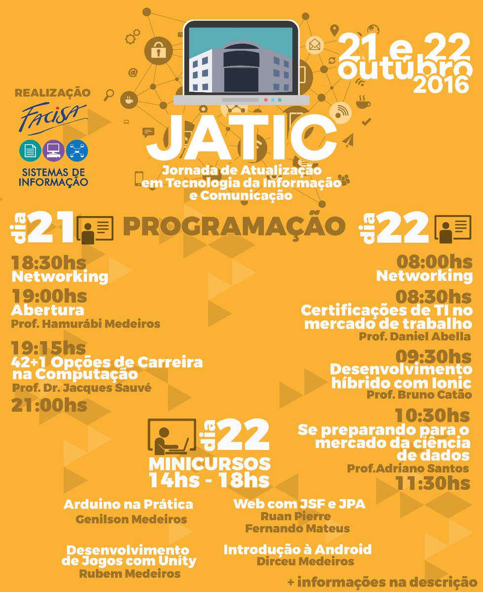 FelixAlexsandro's tweet photo. JATIC - 21 e 22 de outubro 2016 https://t.co/6HWkJDJ9RM
