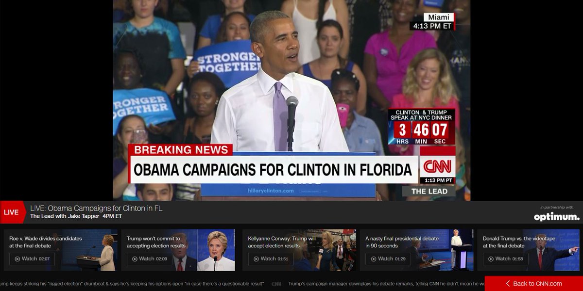 CNNgo (@cnngo) on Twitter photo LIVE: <a href="/POTUS/">President Donald J. Trump</a> campaigns for #Clinton in FL. He's expected to urge voters to take advantage of in-person early voting. CNN.it/go LIVE: <a href="/POTUS/">President Donald J. Trump</a> campaigns for #Clinton in FL. He's expected to urge voters to take advantage of in-person early voting. CNN.it/go