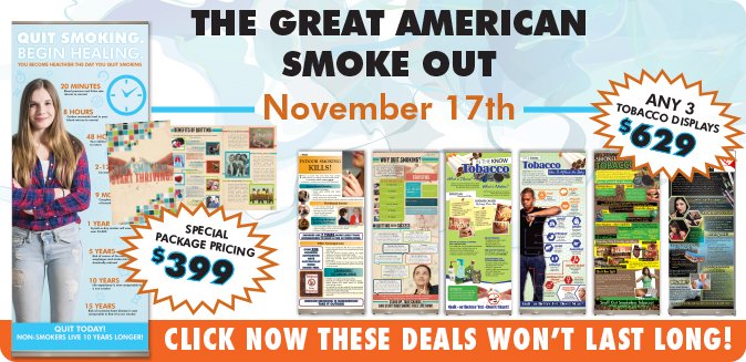 ptrpress's tweet photo. The Great American Smoke Out is almost here! Help your community choose to quit smoking with our great packages!
https://t.co/LVMacoIDjC https://t.co/j4K5VvaH9H