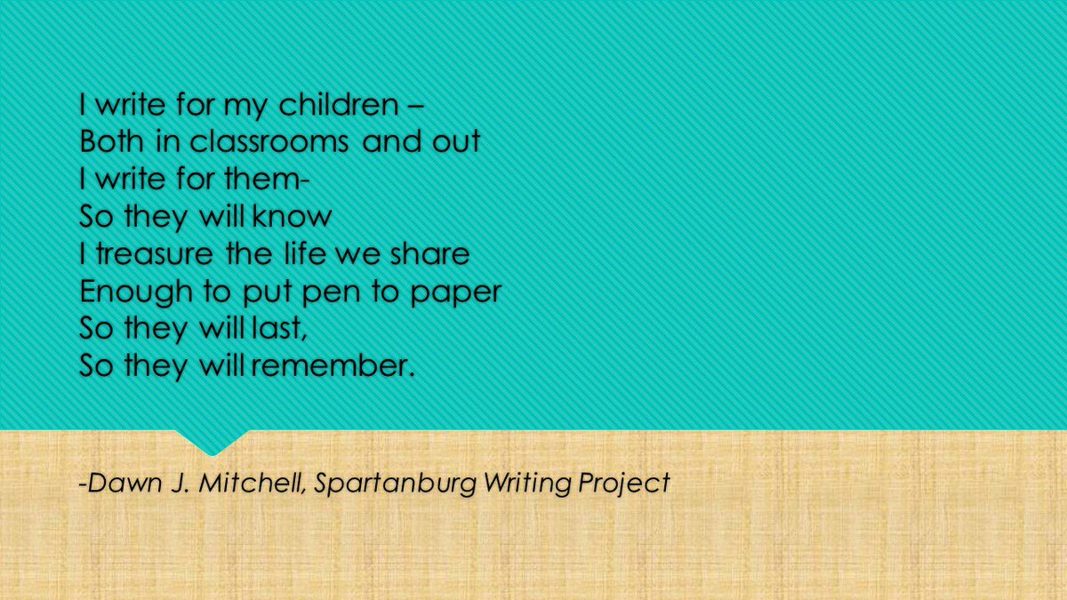 dawnjmitchell's tweet photo. Celebrate @writingproject's 2016 #WhyIWrite day today by tweeting with this hashtag why you write. @SpbgWritingProj Below is mine... https://t.co/Dxybj0Q5zb