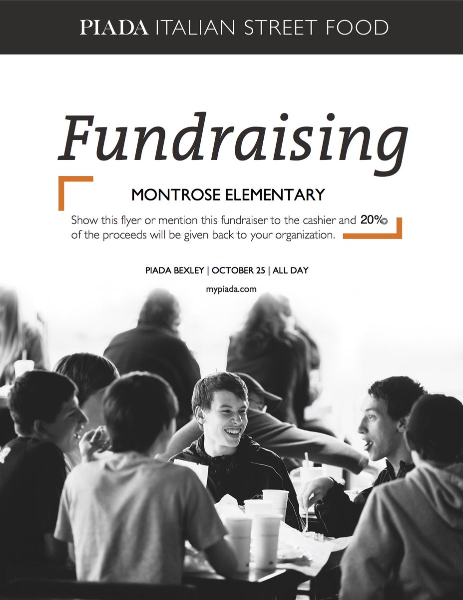 Save the date: Next Tuesday, October 25th, our friends over at Piada Italian Street Food are hosting a Montrose Fundraiser. All Day!