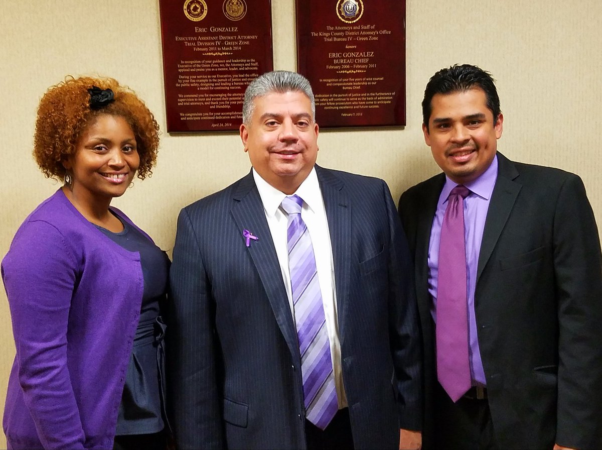 BrooklynDA's tweet photo. Today for #PurpleThursday, Acting DA Gonzalez and our staff wear purple to #ShineTheLight on domestic violence. https://t.co/OMtI0NwmGH