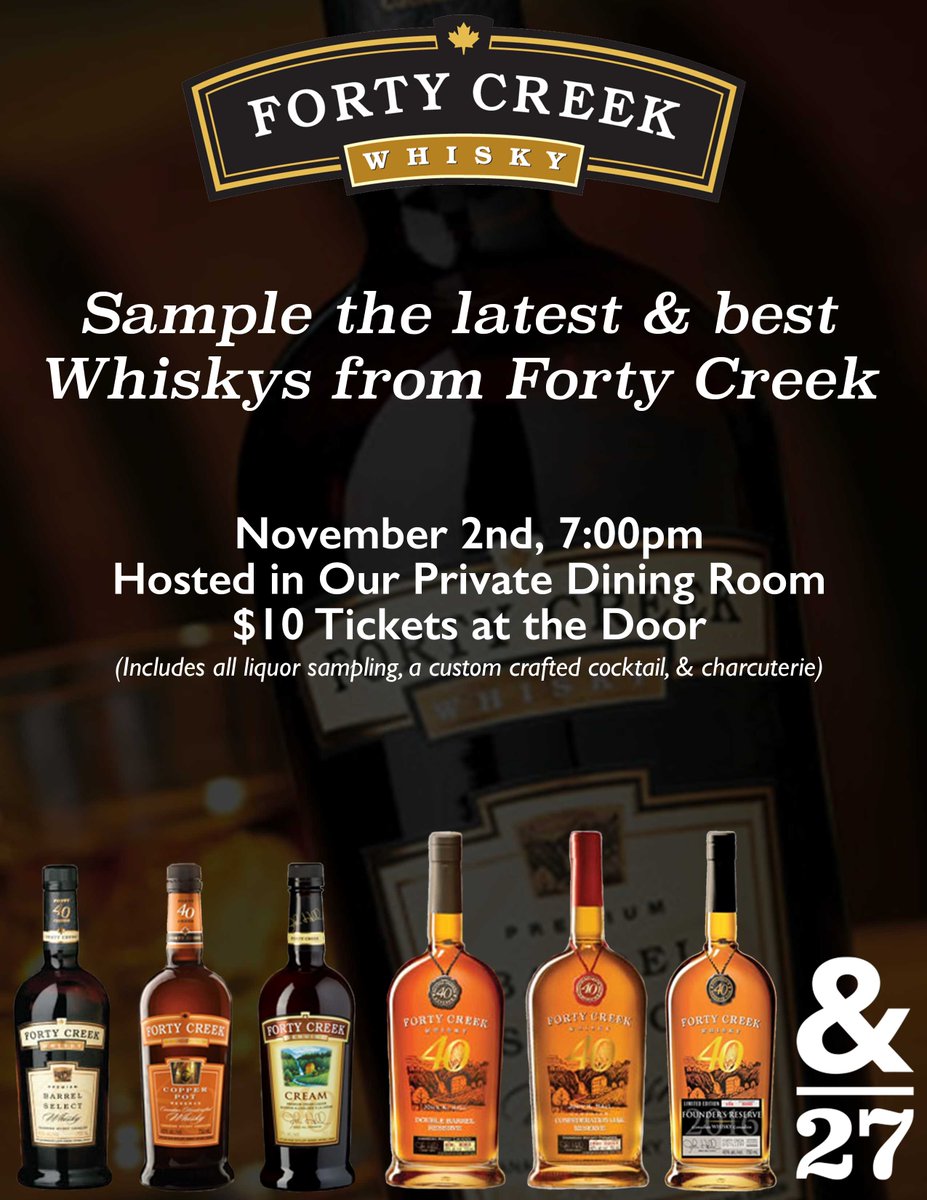 Join us as we sample the finest whiskey Forty Creek has to offer! #Ampersand27 #YEG #YEGfood #WhyteAve #OldStrath #FortyCreek #Whisky