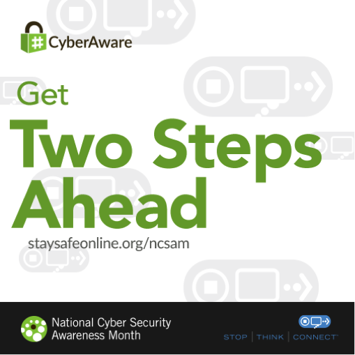 Protect your online accounts this #CyberAware Month by getting #2StepsAhead. Enable multi-factor authentication: ncsam.info/20bMPJo