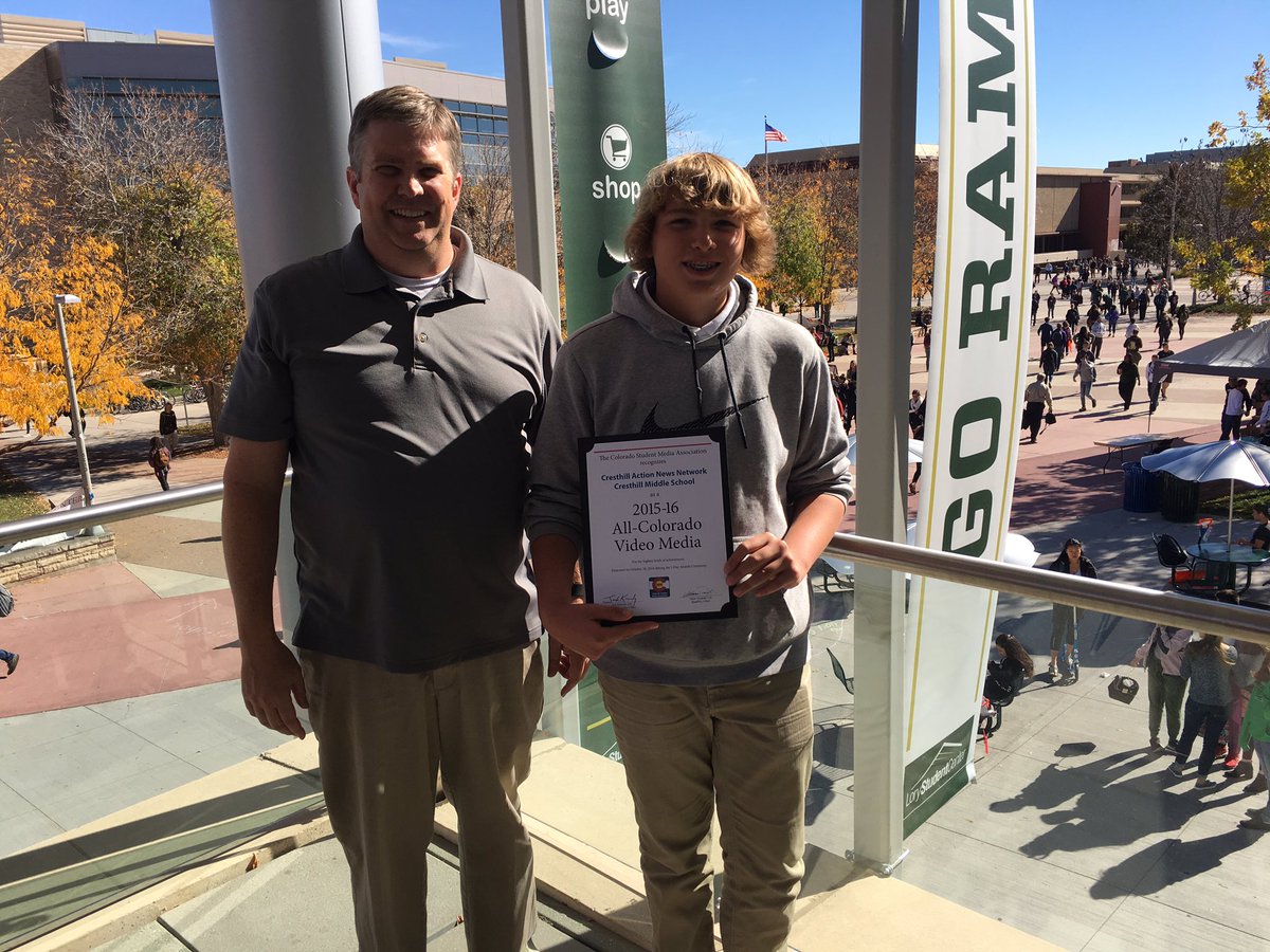 MelansonScott's tweet photo. Congrats to the 2015-2016 CANN video class All Colorado Award at JDay, at CSU today. One of only 4 schools to receive. @dcsd @CresthillMS https://t.co/QnAKmHyWXY