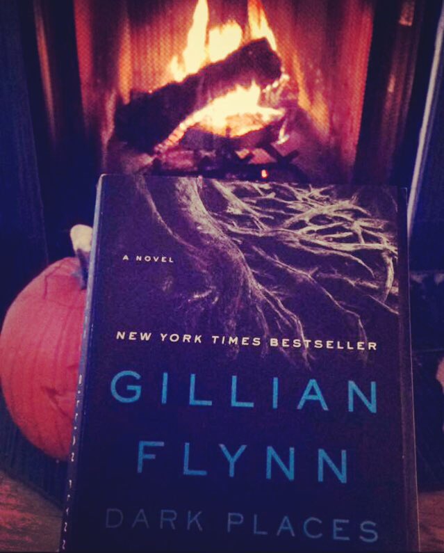 MoGoodale's tweet photo. The perfect spooky/creepy read for this time of year 🎃🔥💀📖 #DarkPlaces #thriller #fireside #gillianflynn #fall https://t.co/J0P2LsjGmq