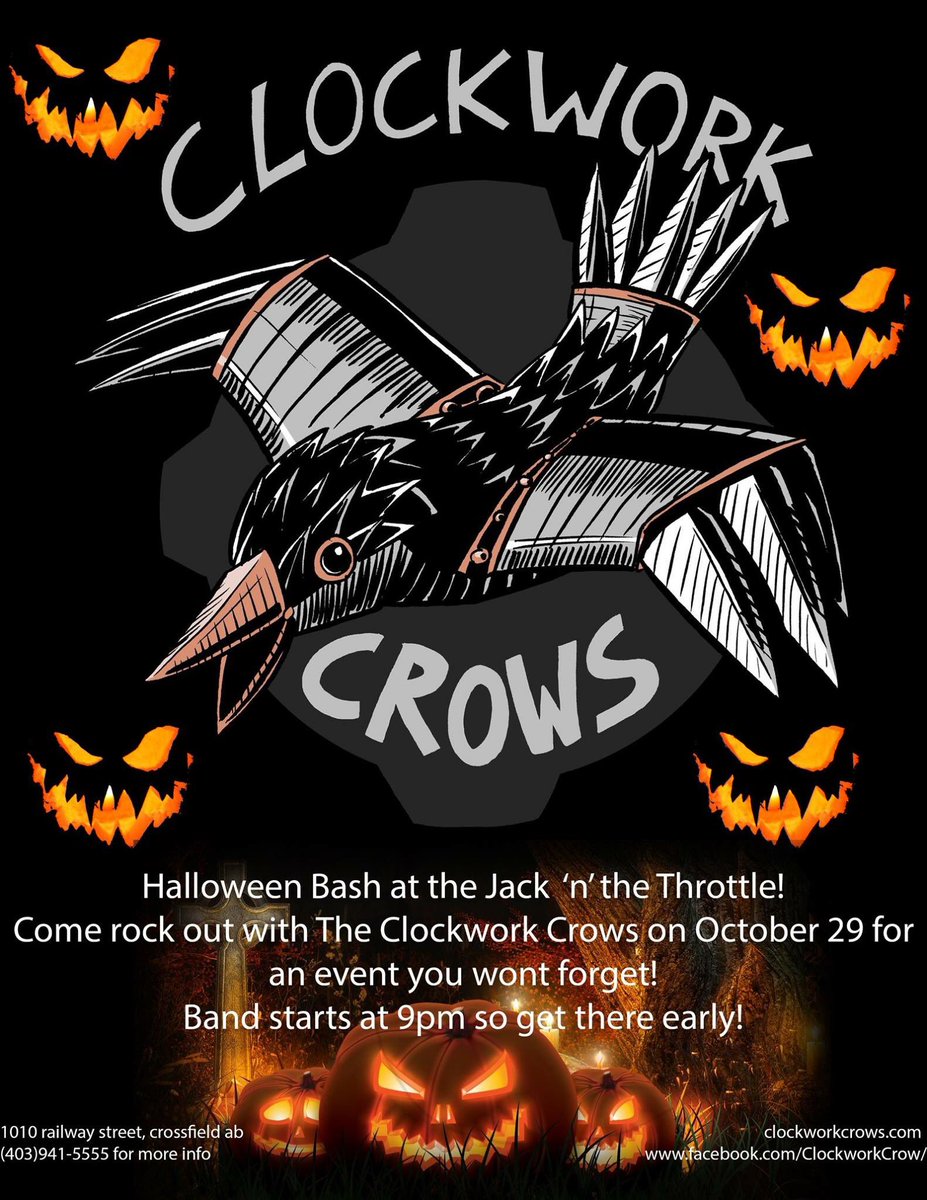 ClockworkCrows's tweet image. Just one week away til we rock the night away at the Jack and Throttle in Crossfield.