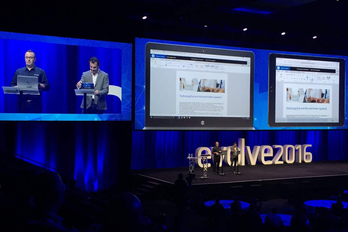 TheRobertHealy's tweet photo. Showing the power of any device, anywhere coauthoring of a document with #Office365 and Technology One ECM #TechOneEvolve #techoneevolve2016 https://t.co/so3KdKpEuL