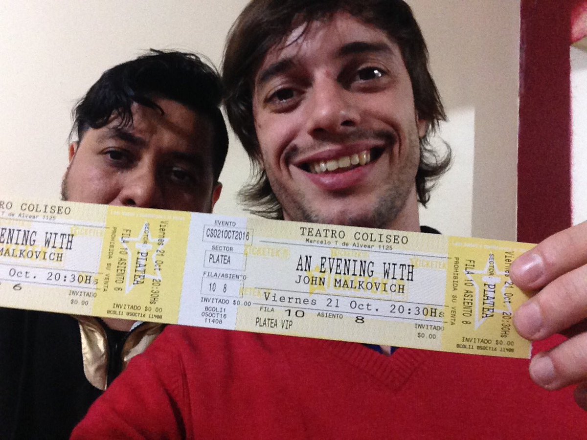 ElTucuLeandro's tweet photo. Mañana viernes 21 vamos a ver a JOHN MALKOVICH al teatro Coliseo. MUCHÍSIMAS GRACIAS!!! @alesoler regalo de cumpleaños! https://t.co/eu0EqJ8YsZ