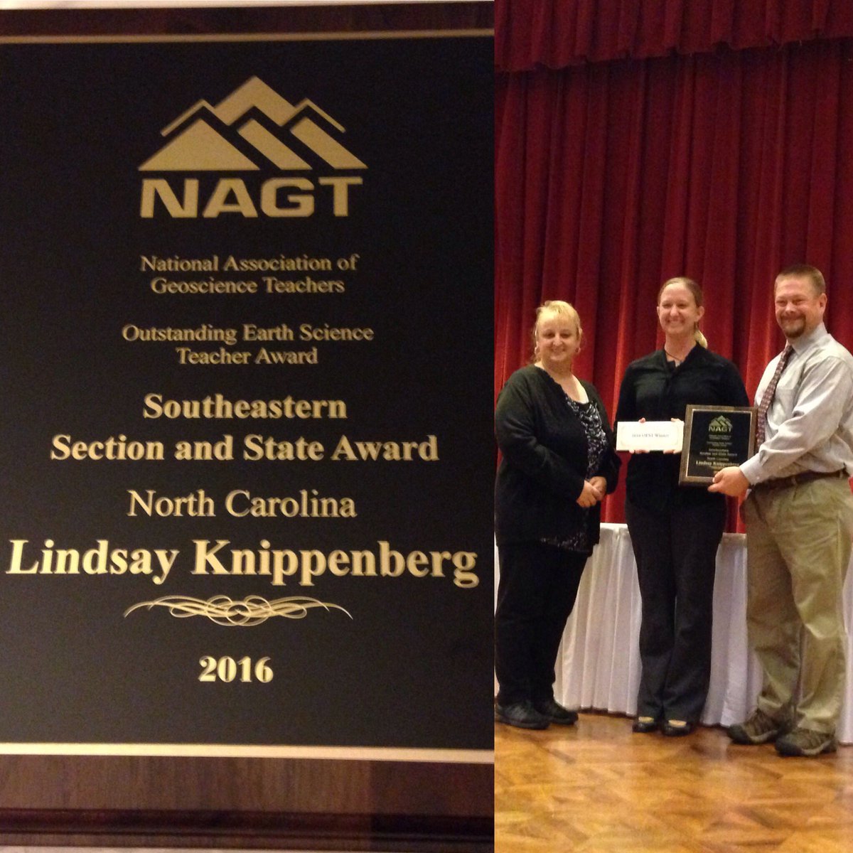 ScienceWithMsK's tweet photo. Yay! Such an honor! Thank you so much @NAGT @NCDEQ @AEGweb ! #ncsta2016 https://t.co/Z5sO9GnOJz