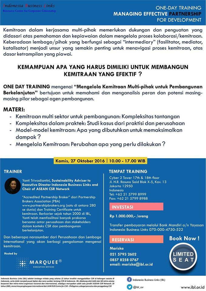 dimassetiaditya's tweet image. One week to Partnership Training #kemitraan #partnership  #partnershiptraining #kemitraansoliddanefektif #csr #IndonesiaBusinessLinks #IBL
