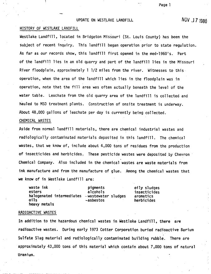 EnviroArchives's tweet photo. 1980-11-17 โ MDNR โ West Lake Landfill โ Reason for contamination in northermost area ofโฆ https://t.co/CTmSkqVu3C https://t.co/4GBvu1BZgN