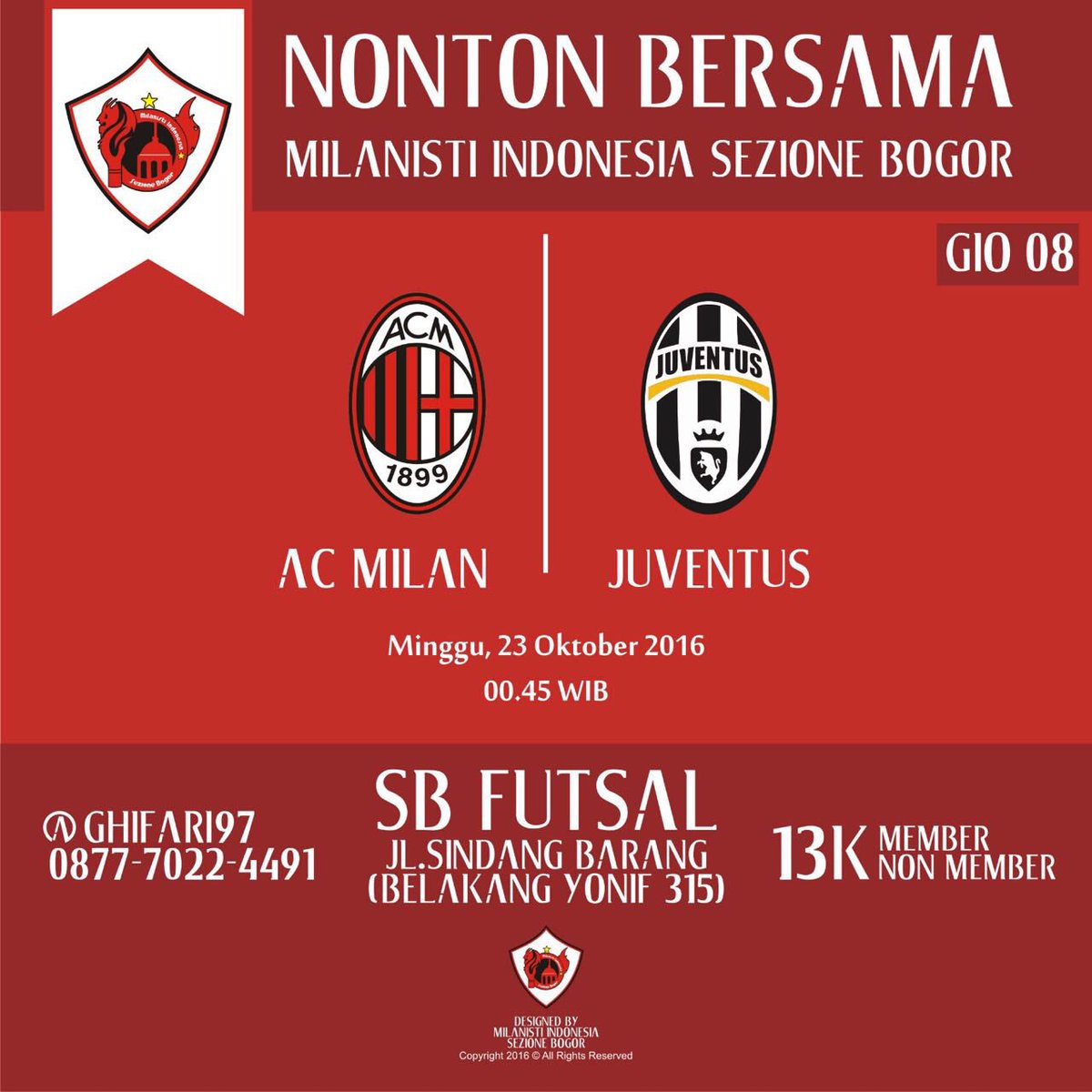 MIsezBogor's tweet photo. Nober #MilanJuve feat @JCI_Bogor | Minggu 23/10 |OG: 00:00 | @SBFUTSAL99 |CP : @ghifari97 / 0877 7022 4491 | @BIG_BOJONG https://t.co/ENJ4Q6nG2z