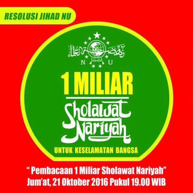 Malam ini pkl 19.00 sd 21.00 serentak Pembacaan #1MSholawatNariyah utk Keselamatan Bangsa dlm rangkaian #HariSantri