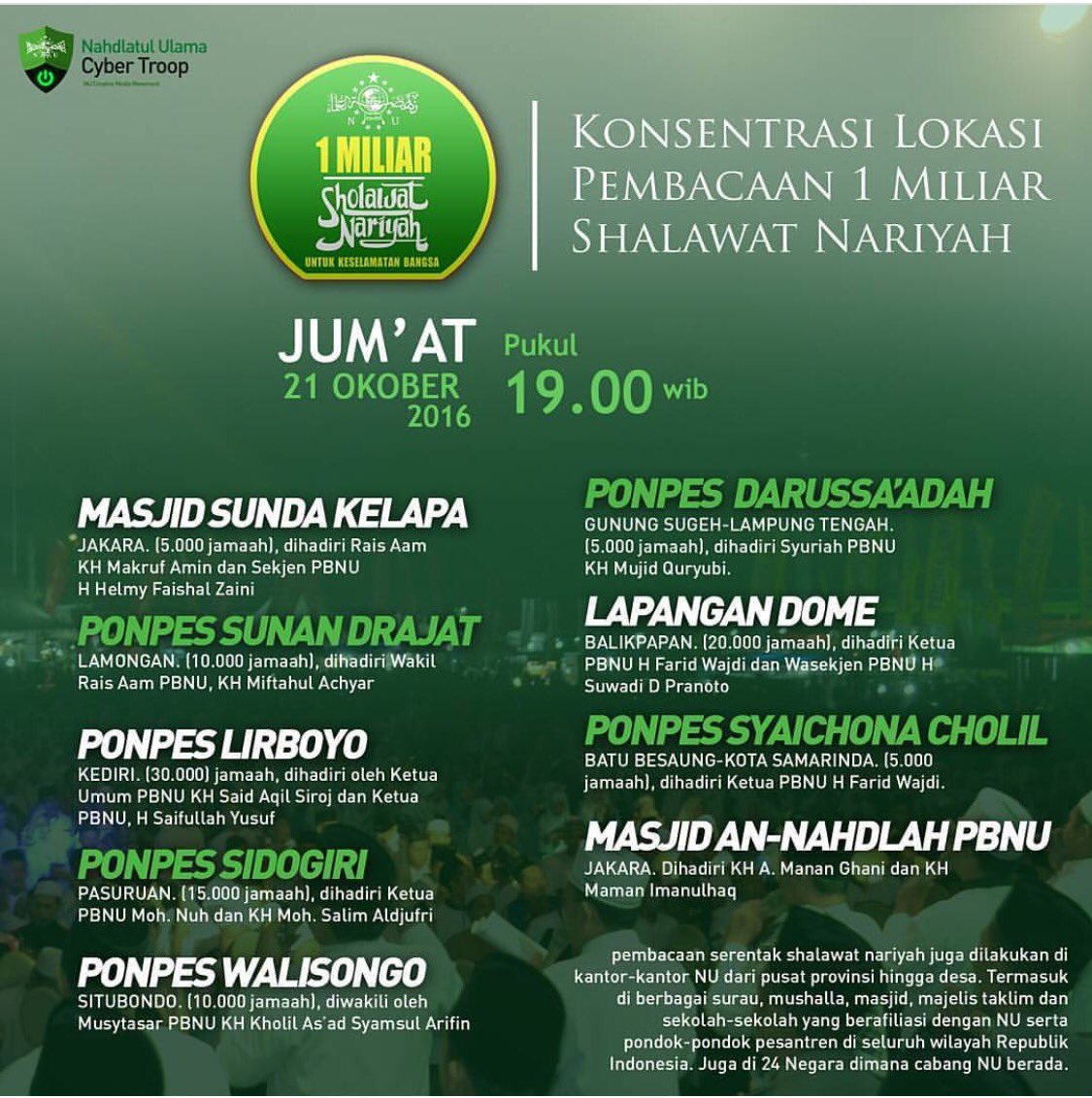 Malam ini pkl 19.00 #1MSholawatNariyah