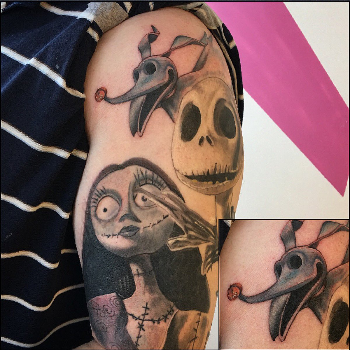 IndelibleinkInk's tweet photo. Added more to this sleeve yesterday @SkinDeepMag @TimBurtonArt #TimBurton #nightmarebeforechristmas #tattoo #skindeepmag https://t.co/VViP7TekOa