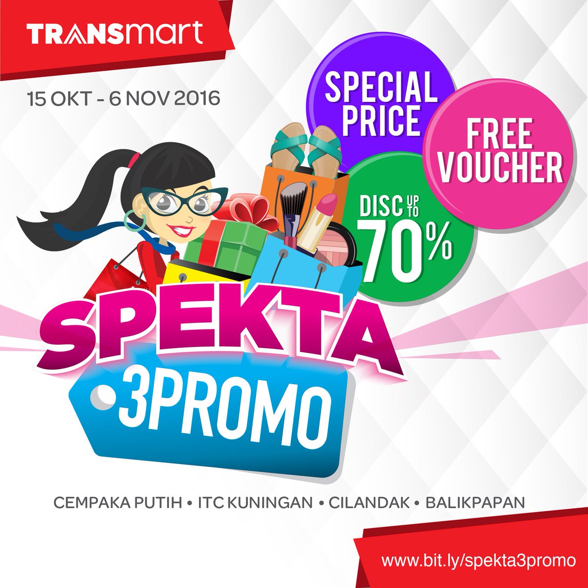 Transmart_IND's tweet photo. FREE voucher 50 ribu! Ikut program SPEKTA 3 PROMO dgn belanja min. Rp 250.000,- Ditunggu s.d 6 November 2016. Info https://t.co/ADBlGj1dcO https://t.co/3Oudaim7lT
