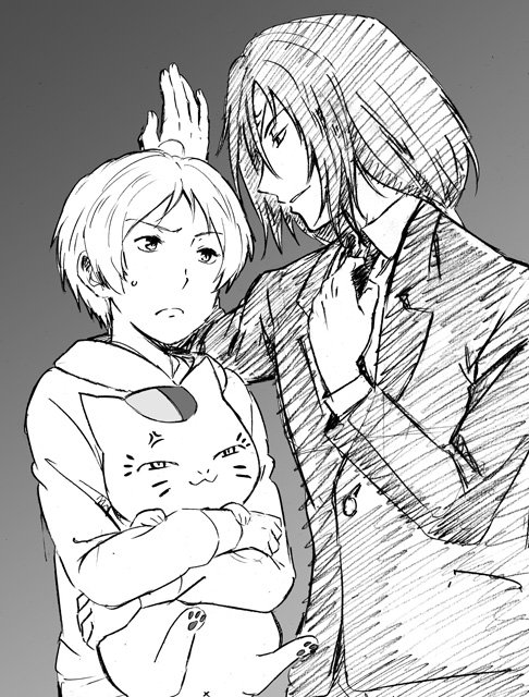 アニメ夏目友人帳で完全に事案が発生していたので現行犯を描きました。何なの的場さん…とんでもない罪人じゃないですか…ニャンコ先生が殺る気マンマンだったのが良かったです…これってトライアングルなのですか…?