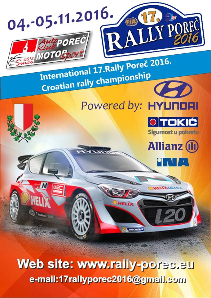 Welcome to the international 17th Rally Poreč 2016 championship on Nov 4-5!