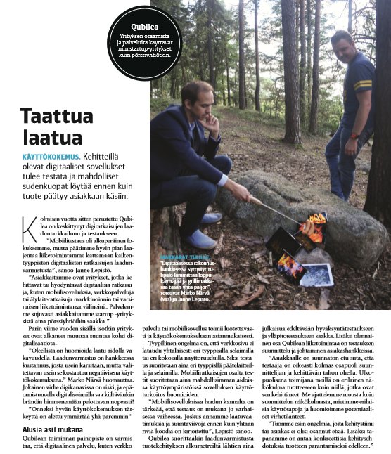 jakulepi's tweet photo. Tänään ilmestyneen @talouselama lehden  'Edelläkävijät' -liitteessä @Qubilea vahvasti esillä liittyen digitaaliseen laadunvarmistukseen! https://t.co/RPN0A6HlUj