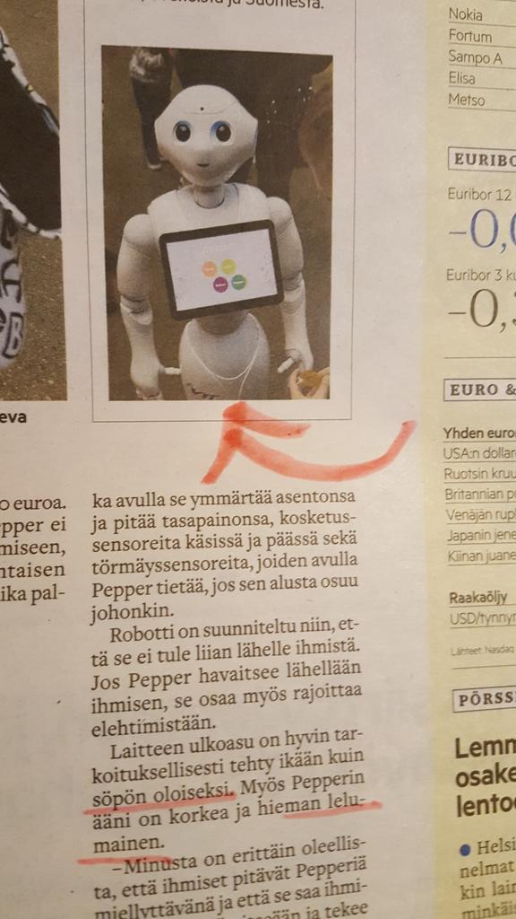 KatiHeljakka's tweet photo. Cutification & toyification of technology is evident: VTT's Pepper robot in SK today sure looks approachable! #toyification #cutification https://t.co/lCxK4efwzT