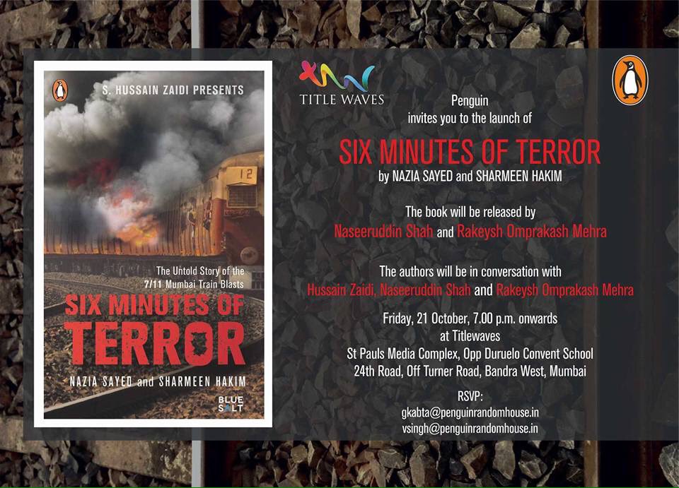 A book on the 2006 serial train blasts releases today #SixMinutesOfTerror <a href="/smart_mumbaikar/">Carpool Mumbai & #NoTrafficJam</a>