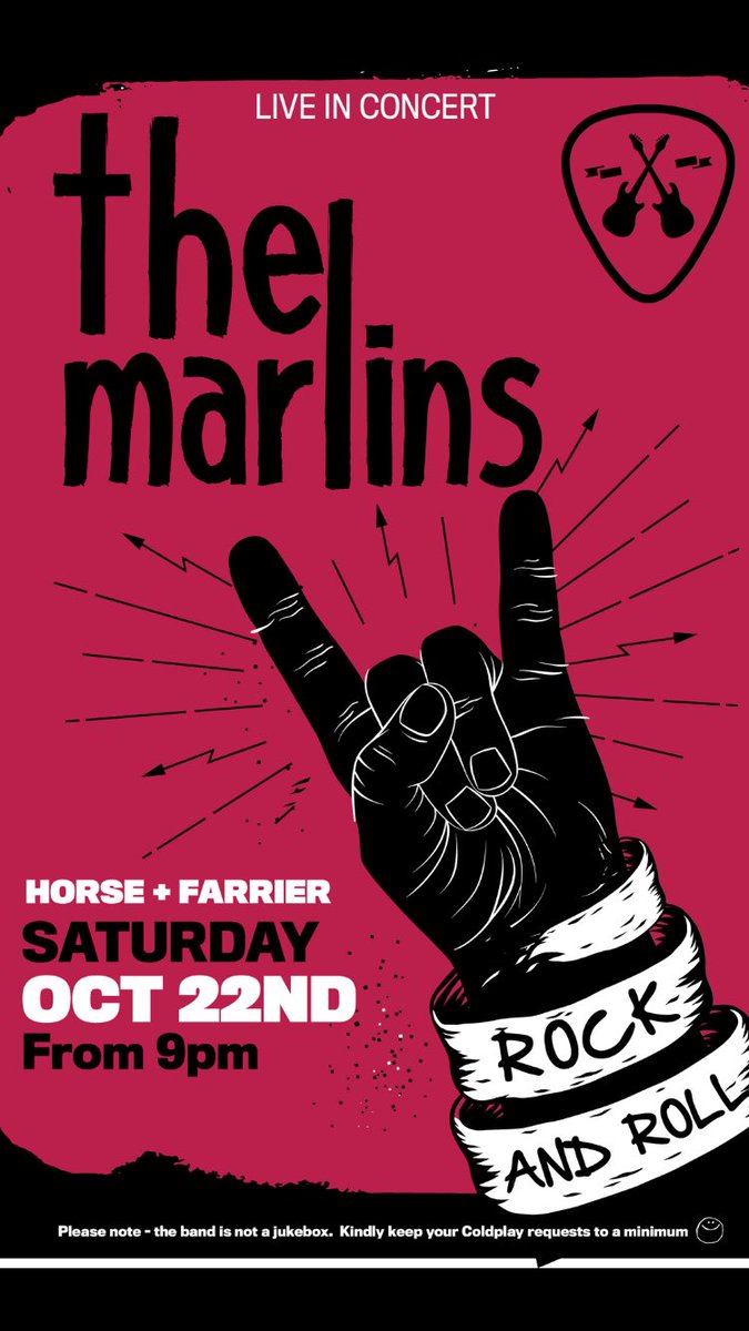 Tomorrow night <a href="/horseandfarrier/">Horse and Farrier</a> 9pm. The Marlins ride again bringing musical magic to the beautiful people of #Gatley. Peace and love ❤️
