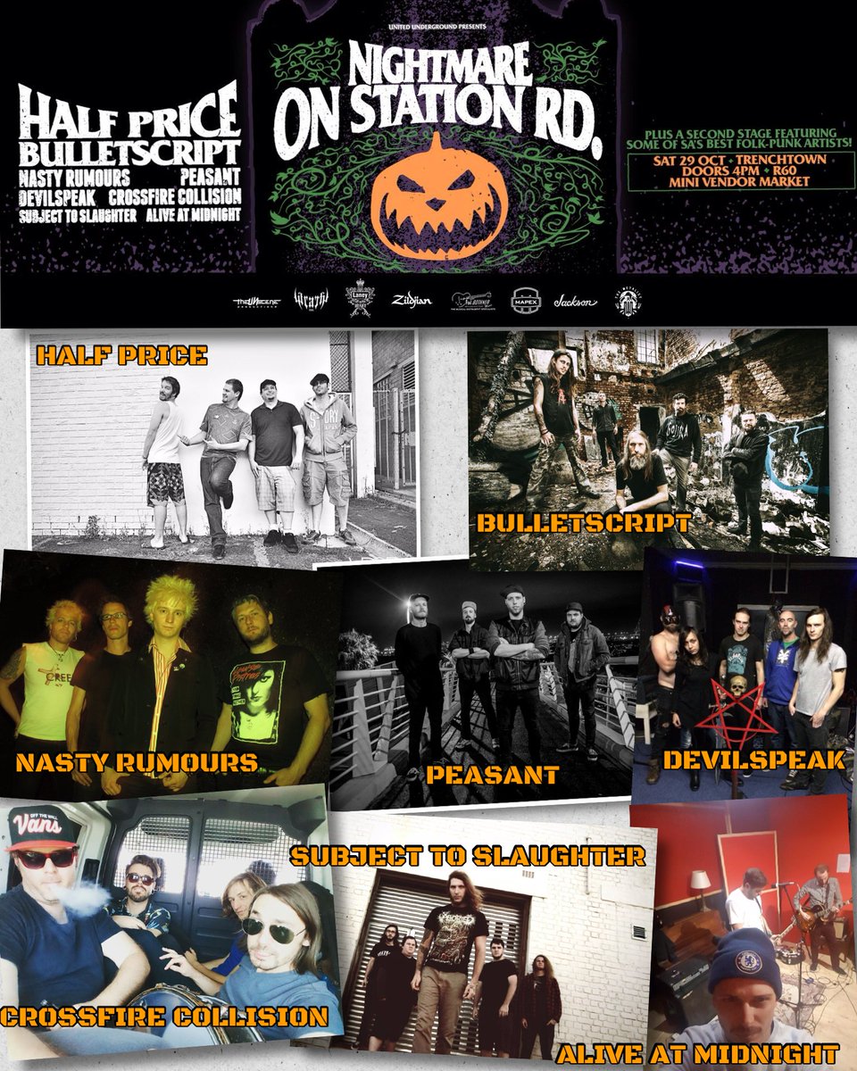 devilspeakband's tweet photo. The line up &amp; stage times for #NightmareOnStationRoad Sat 29 Oct @Trenchtownobs \m/
@CPTgigs
@ShareCapeTown
@WotzupCapeTown
@allcapetown https://t.co/oTmBgJhACK