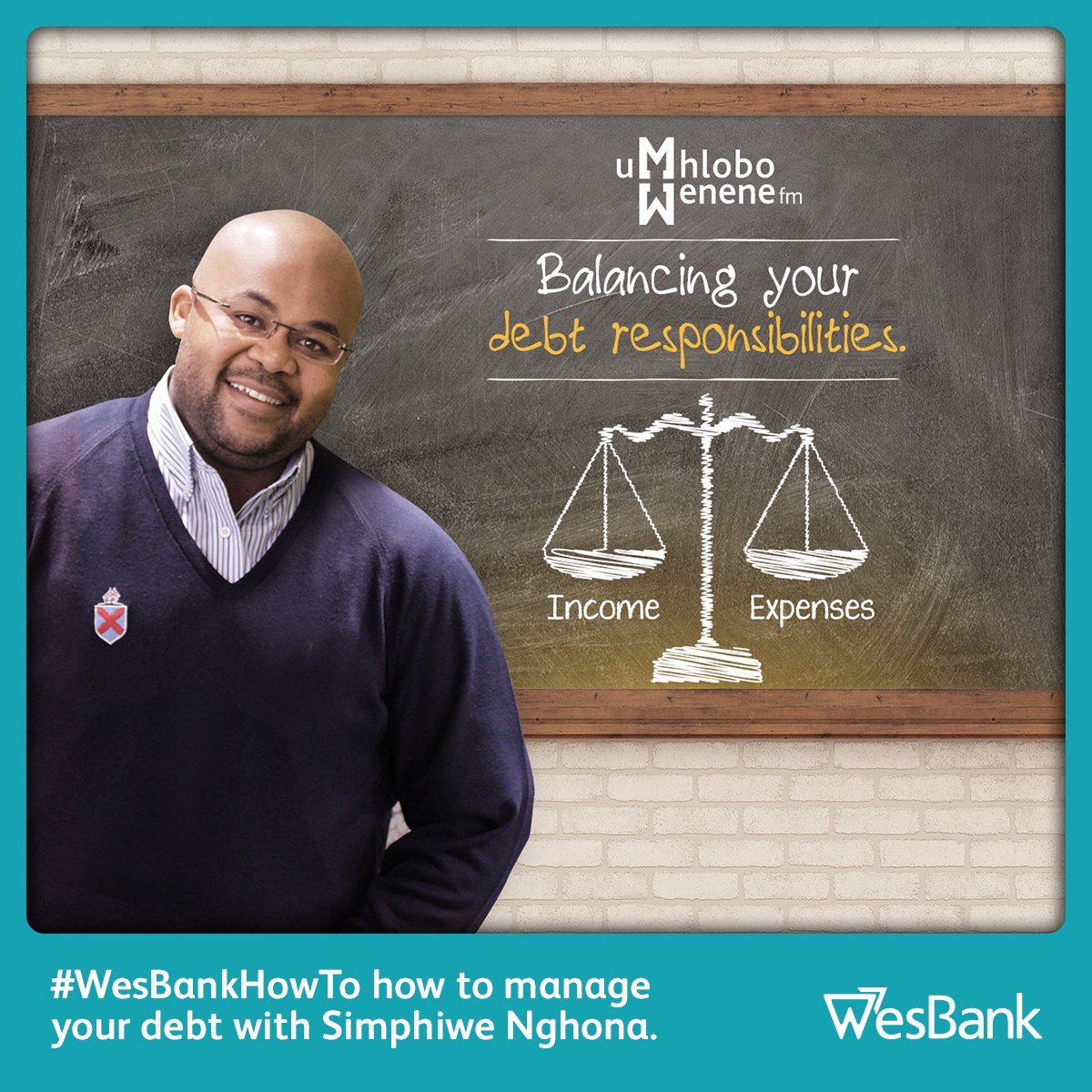 WesBank's tweet photo. How can you manage your debt better? Siphiwe Nghona will be on @UWFM88_106FM to teach you more #WesBankHowTo tips https://t.co/uIAvvILXsj