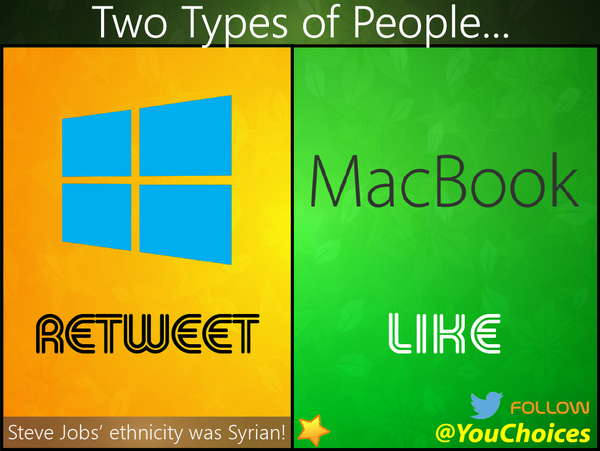 YouChoices's tweet photo. Windows or Mac? https://t.co/QfgRYcTfHr