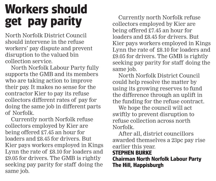 SheringhamLab's tweet image. Our letter to @NthNorfolkNews about the refuse workers in North Norfolk who are proposing action over pay conditions.