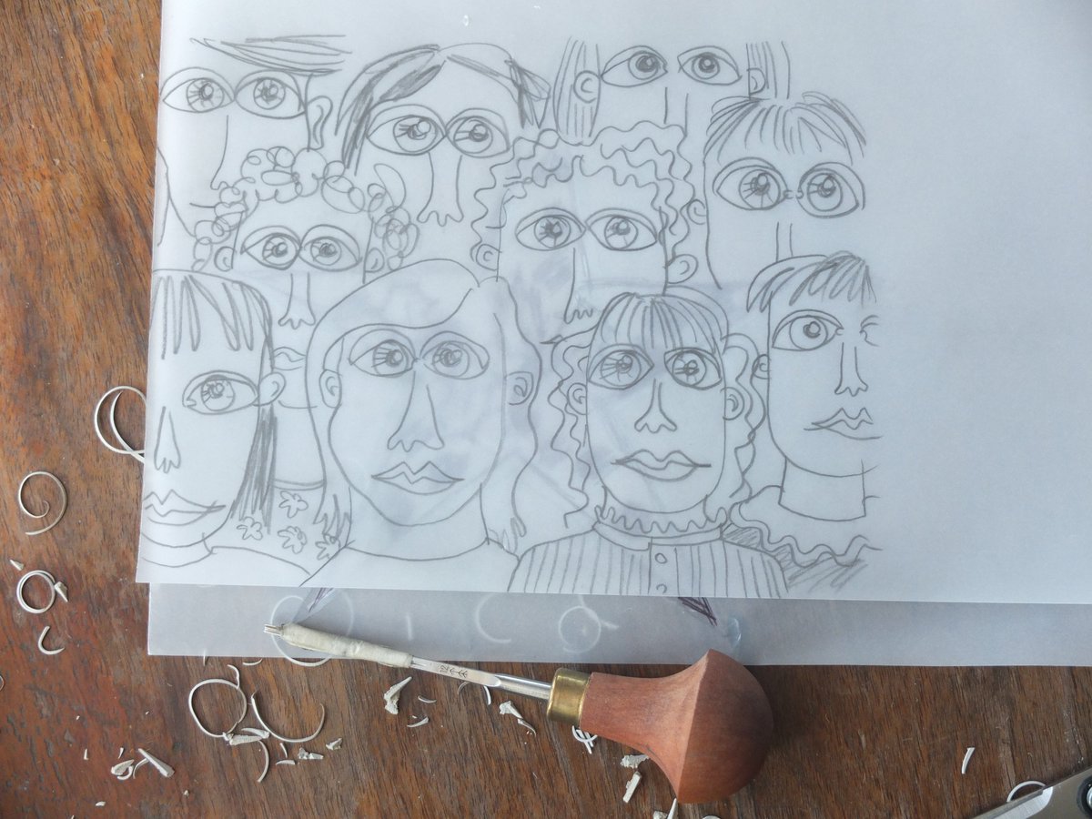 MelanieWickham's tweet photo. Next lino print...will I get it done before the end of #printoctober...
#workinprogress #wip #lino #scaryfaces #notblinking #printmaking https://t.co/AYkH43pBNJ