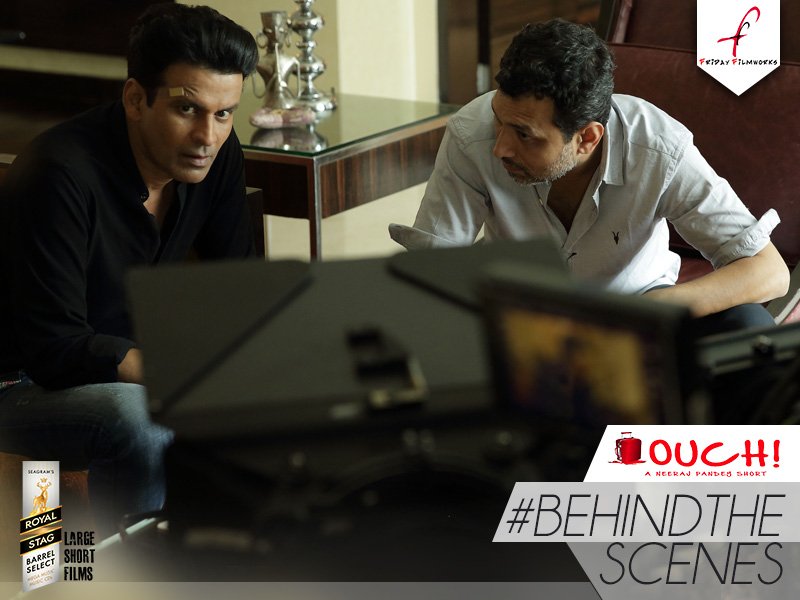 Off Camera #OuchMoment! Don't @neerajpofficial & @BajpayeeManoj seem too serious? #OUCH premieres tomorrow in #JioMAMI! #BehindTheScenes